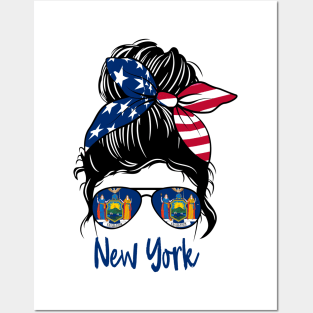 New York girl Messy bun , American Girl , New York Flag Posters and Art